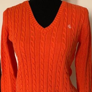 Ralph Lauren V-neck chunky orange sweater